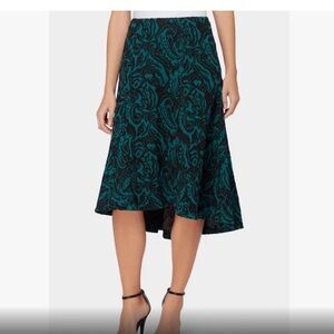 Catherine Malandrino Green w/ Black Velvet Pattern High-Low Skirt! NWT size 2